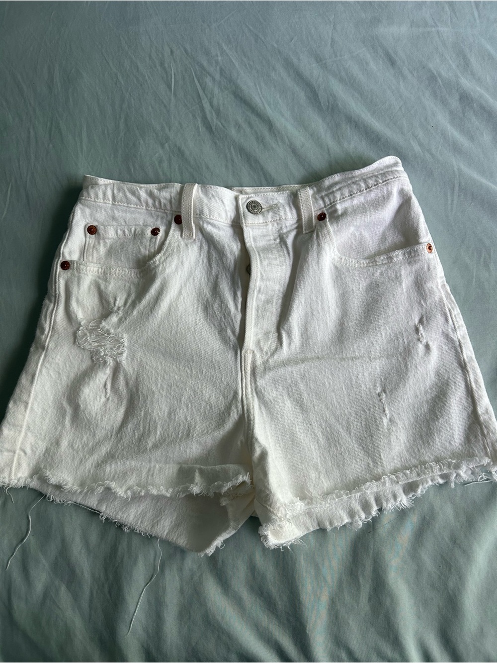 Levi’s 501 Cutoff Shorts White High Rise Button Fly Distressed